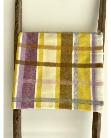 Plaid CONTEMPORARY CHECK Giallo / Naturale - Coperta in lana Bronte by Moon plaid per divano in lana coperta morbida letto ma...