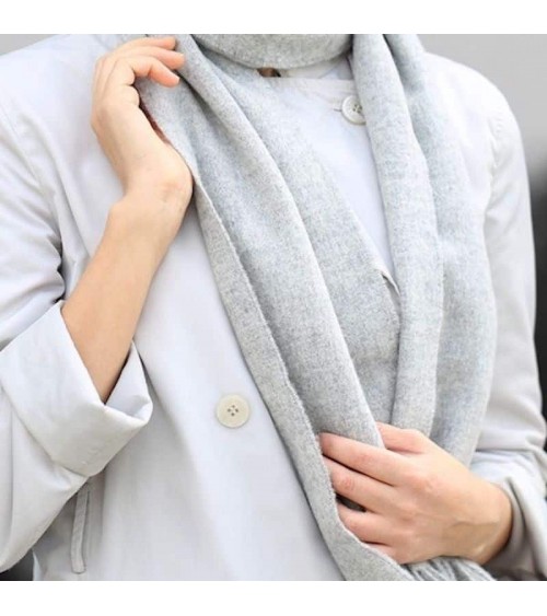 PLAIN Gris - echarpe unie en laine merinos Bronte by Moon luxe pour femme homme Suisse Kitatori