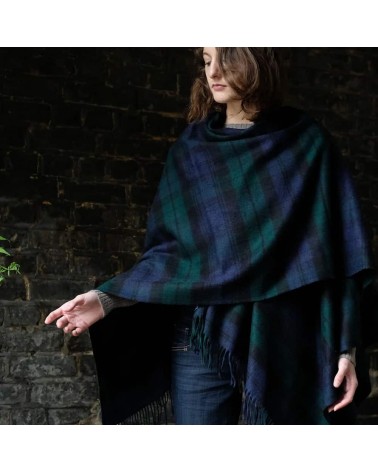 Mini Ruana Tartan BLACK WATCH - Merino wool poncho Bronte by Moon cape warm winter elegant for women kitatori switzerland