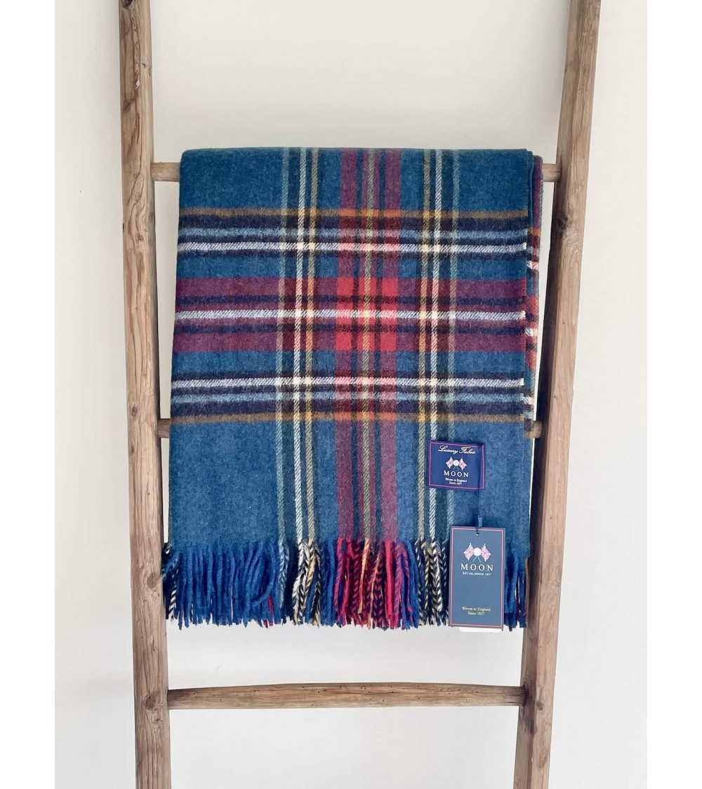 Merino Decke STEWART Navy - Kuscheldecke, Wolldecke Bronte by Moon hochwertige Englische Tartan Plaid Schottenmuster Schottis...