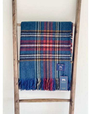 Tartan throw STEWART Navy - Merino wool blanket Bronte by Moon clan plaids english sofa cozy soft throw blanket