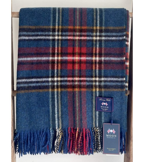 Tartan throw STEWART Navy - Merino wool blanket Bronte by Moon clan plaids english sofa cozy soft throw blanket