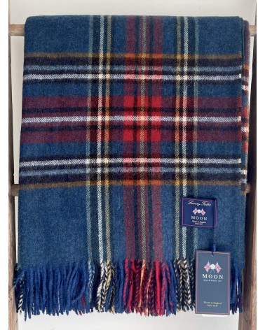 Tartan throw STEWART Navy - Merino wool blanket Bronte by Moon clan plaids english sofa cozy soft throw blanket