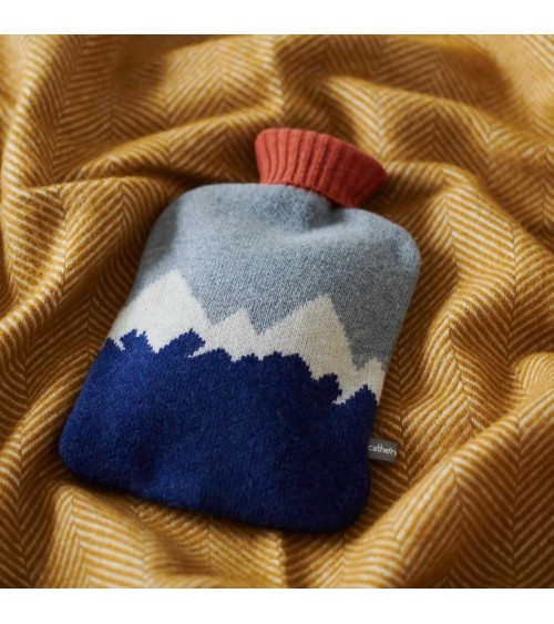 Navy Mountains - Hot water bottle with wool cover Catherine Tough bag long rechargeable luxury cute