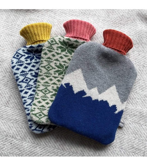 Navy Mountains - Hot water bottle with wool cover Catherine Tough bag long rechargeable luxury cute