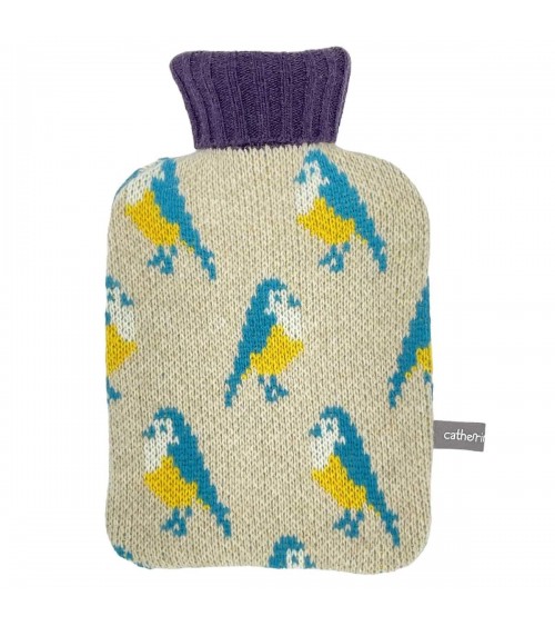 Blue Tits - Small Hot water bottle with wool cover Catherine Tough bag long rechargeable luxury cute