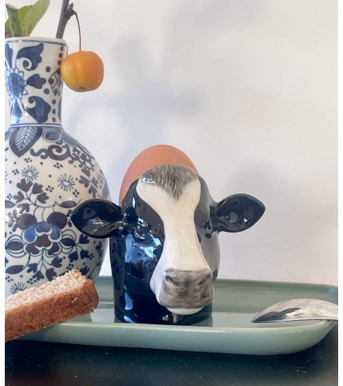 Friesian Cow - Egg cup holder Quail Ceramics cute egg cup holder