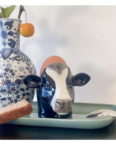 Friesian Cow - Egg cup holder Quail Ceramics cute egg cup holder