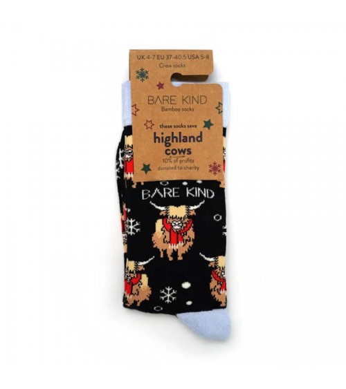 Rettet die Kühe der Highlands - Bambus Weihnachtssocken Bare Kind Socke lustige Damen Herren farbige coole socken mit motiv k...