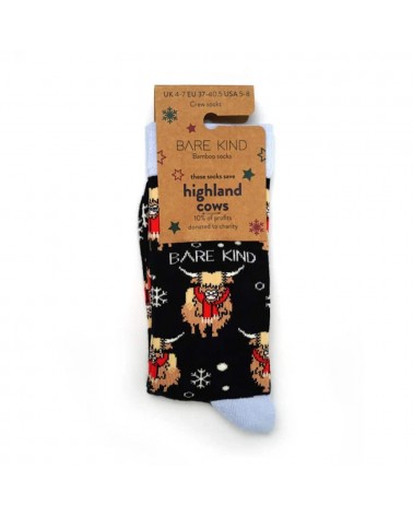 Rettet die Kühe der Highlands - Bambus Weihnachtssocken Bare Kind Socke lustige Damen Herren farbige coole socken mit motiv k...