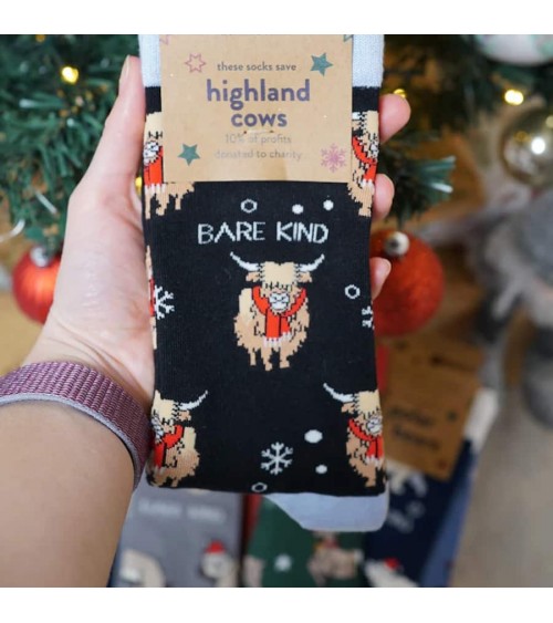 Rettet die Kühe der Highlands - Bambus Weihnachtssocken Bare Kind Socke lustige Damen Herren farbige coole socken mit motiv k...