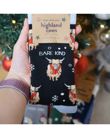 Rettet die Kühe der Highlands - Bambus Weihnachtssocken Bare Kind Socke lustige Damen Herren farbige coole socken mit motiv k...