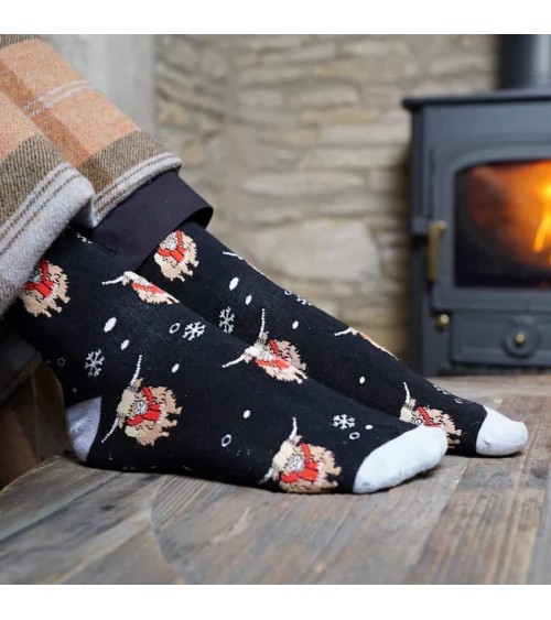 Rettet die Kühe der Highlands - Bambus Weihnachtssocken Bare Kind Socke lustige Damen Herren farbige coole socken mit motiv k...