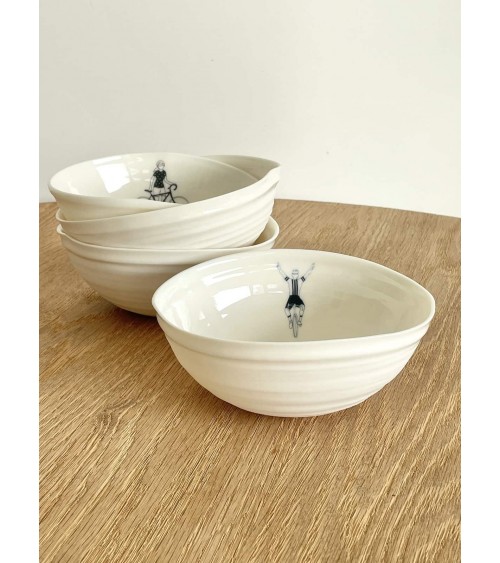 Cyclist man - fine porcelain bowl Keramiek van Sophie ramen salad fruit pasta soup cereal ceramic bowl