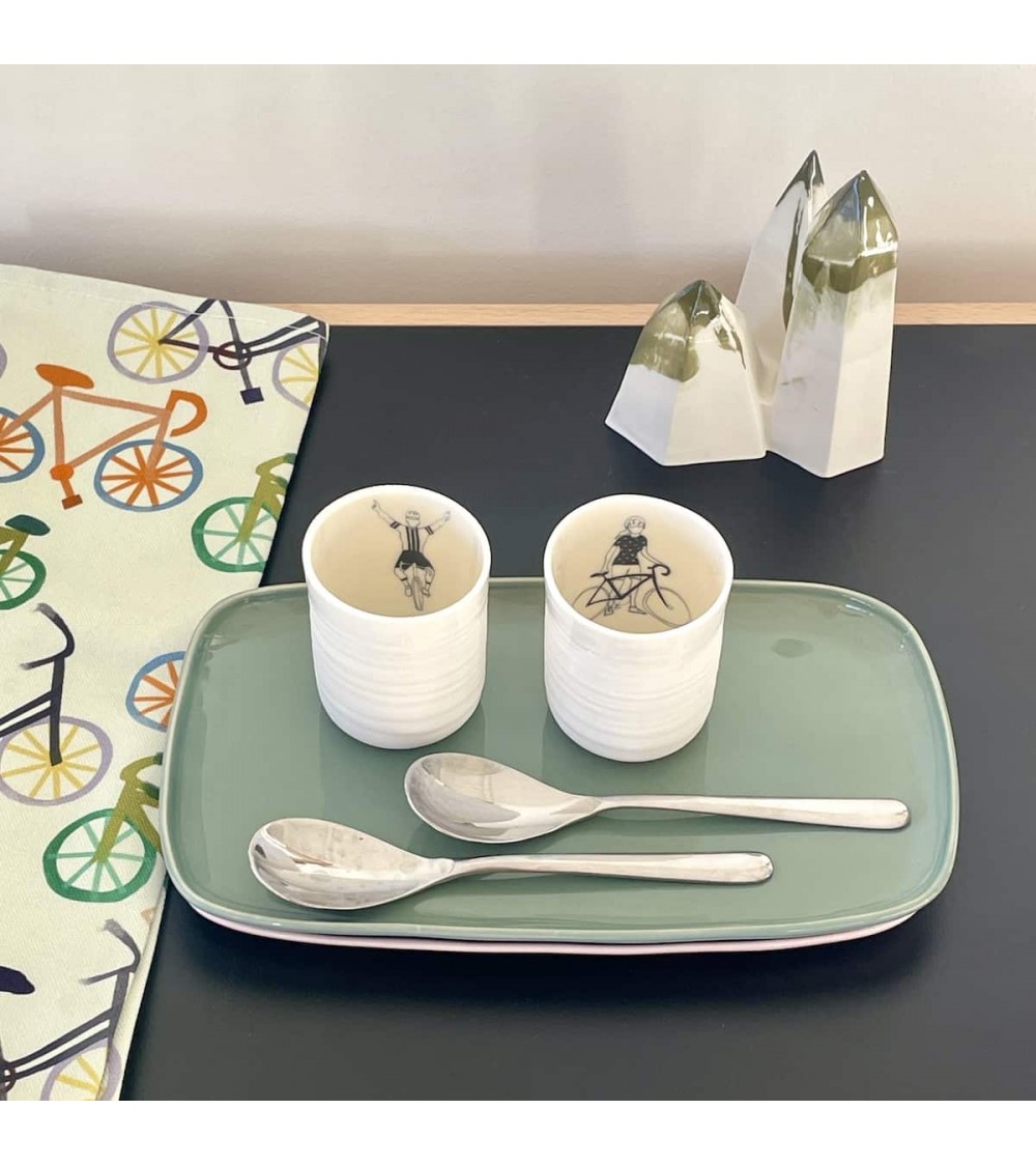Homme cycliste - Tasse à expresso design en porcelaine fine Keramiek van Sophie design à café thé cappuccino originale grande...