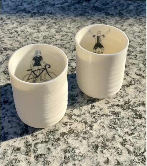 Cyclist women - fine porcelain expresso cup Keramiek van Sophie coffee tea cup mug funny