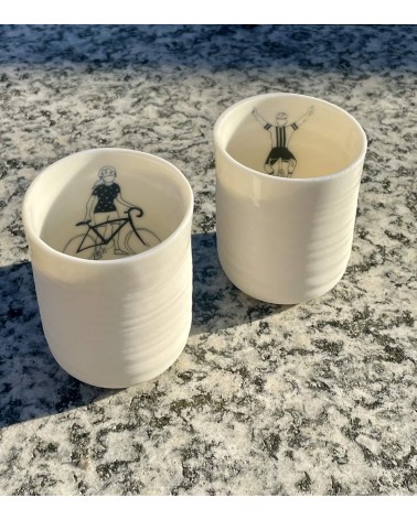 Cyclist women - fine porcelain expresso cup Keramiek van Sophie coffee tea cup mug funny