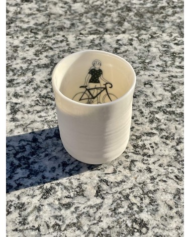 Cyclist women - fine porcelain expresso cup Keramiek van Sophie coffee tea cup mug funny