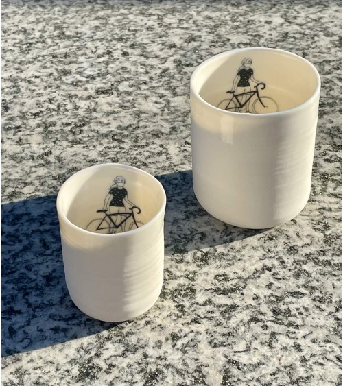 Cyclist women - fine porcelain mug, coffee cup, tea cup Keramiek van Sophie coffee tea cup mug funny