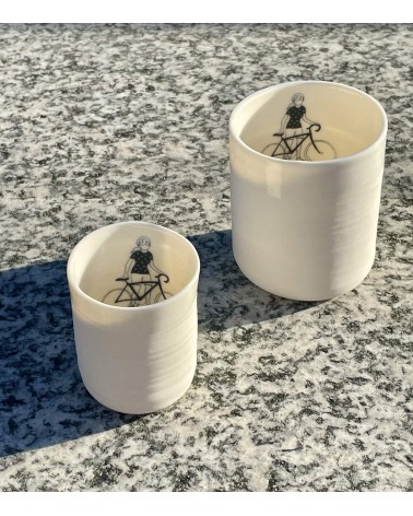 Cyclist women - fine porcelain mug, coffee cup, tea cup Keramiek van Sophie coffee tea cup mug funny