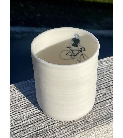 Cyclist women - fine porcelain mug, coffee cup, tea cup Keramiek van Sophie coffee tea cup mug funny