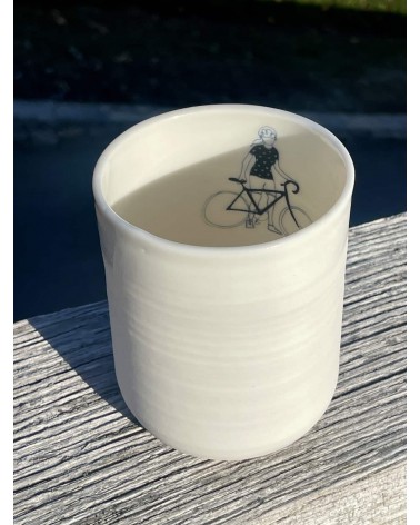 Cyclist women - fine porcelain mug, coffee cup, tea cup Keramiek van Sophie coffee tea cup mug funny