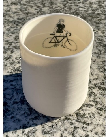 Cyclist women - fine porcelain mug, coffee cup, tea cup Keramiek van Sophie coffee tea cup mug funny