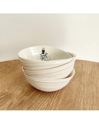 Cycliste Femme - bol en porcelaine fine Keramiek van Sophie breton moderne à oreilles