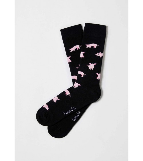 BePig - Chaussettes noires en coton bio - motif Cochon Besocks calendrier de l avent chaussettes jolies chausset pour homme f...