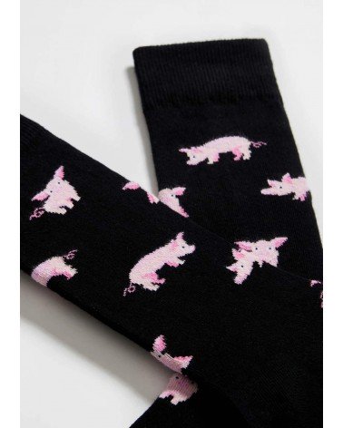 BePig - Chaussettes noires en coton bio - motif Cochon Besocks jolies pour femme originales pour homme chausset rigolotes dro...