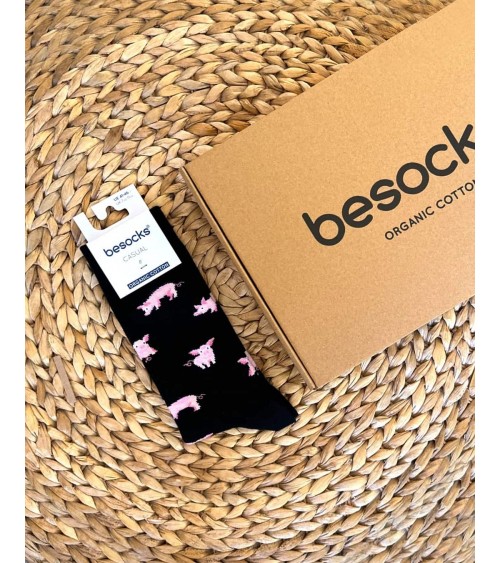 BePig - Organic cotton cool black socks Besocks funny crazy cute cool best pop socks for women men