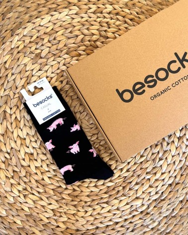 BePig - schwarze Socken mit motiv Schwein Besocks socke kuschelsocken für damen lustig herren farbige coole socken