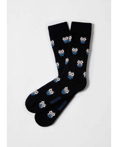 BeOwl - schwarze Socken mit motiv Eule Besocks socke kuschelsocken für damen lustig herren farbige coole socken