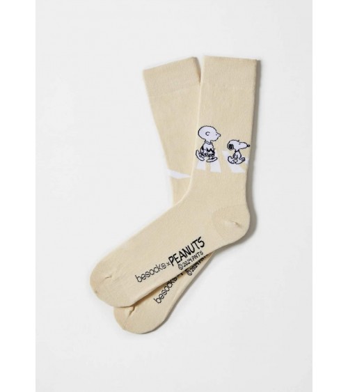 Be Snoopy Walk - Cute Organic cotton socks - Beige Besocks funny crazy cute cool best pop socks for women men