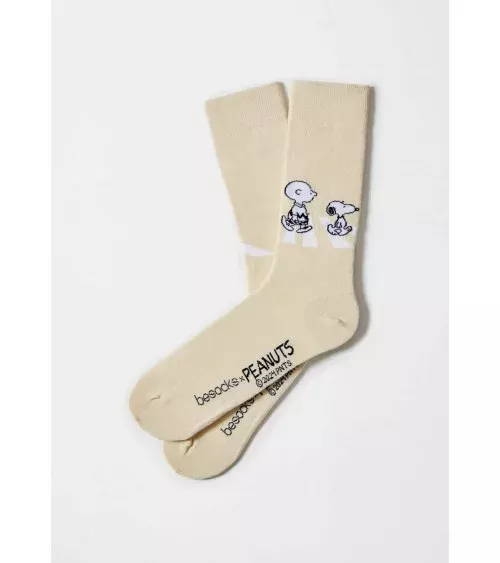 Be Snoopy Walk - Socken mit motiv aus bio Baumwolle - Beige Besocks socke kuschelsocken für damen lustig herren farbige coole...