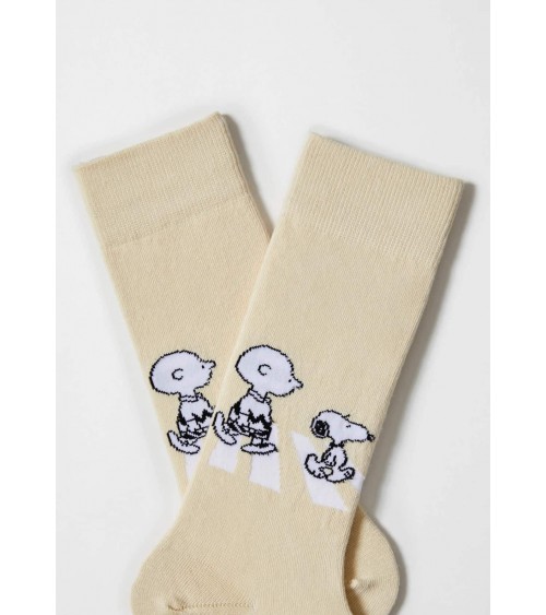 Be Snoopy Walk - Cute Organic cotton socks - Beige Besocks funny crazy cute cool best pop socks for women men