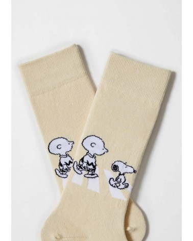 Be Snoopy Walk - Cute Organic cotton socks - Beige Besocks funny crazy cute cool best pop socks for women men