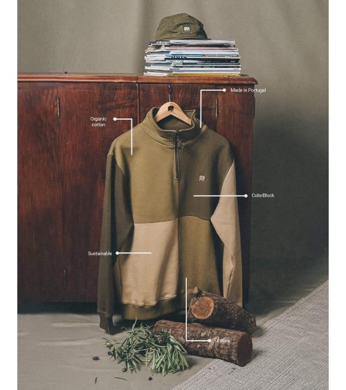 Color Block Half Zip Sweater - Gothic Olive Trendsplant men women organic switzerland