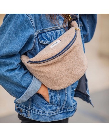 Bauchtasche mit Wickeltasche - Summer - Bouclé Stoff beige Mellipou trendig schweiz kaufen kitatori