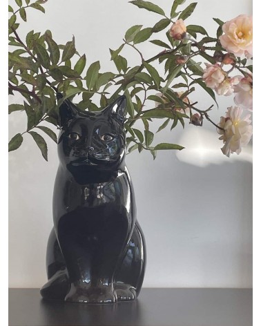 Grand vase à fleurs - Lucky le Chat Noir Quail Ceramics design fleur décoratif original kitatori suisse