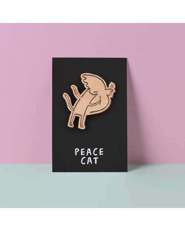 Pin's chat en bois - Cat of peace Niaski pins rare métal originaux bijoux suisse