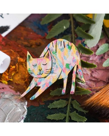 Pin's chat en bois - Pencil Cat Niaski pins rare métal originaux bijoux suisse