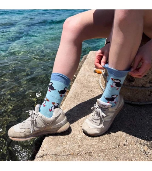 Save the Puffins - Bamboo Socks Bare Kind funny crazy cute cool best pop socks for women men