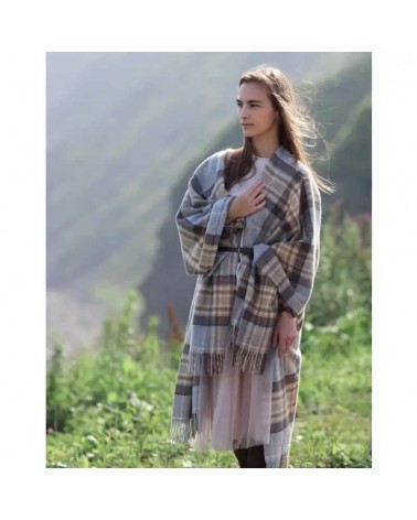 Full size Ruana Tartan MCKELLAR - Merino wool poncho Bronte by Moon cape warm winter elegant for women kitatori switzerland