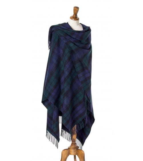 Grande Ruana Tartan BLACK WATCH - Mantella, poncho di lana merinos Bronte by Moon donna elegante invernale kitatori svizzera