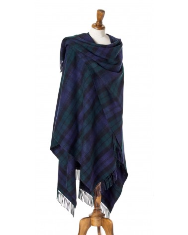 Grand Ruana Tartan BLACK WATCH - poncho, cape en laine mérinos Bronte by Moon femme hiver chic plaid kitatori suisse