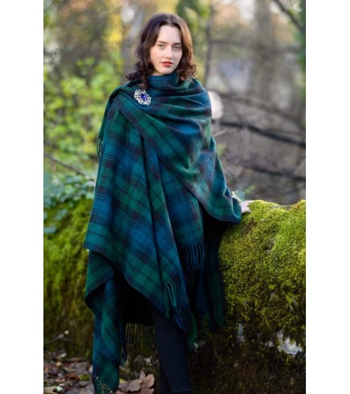 Grand Ruana Tartan BLACK WATCH - poncho, cape en laine mérinos Bronte by Moon femme hiver chic plaid kitatori suisse