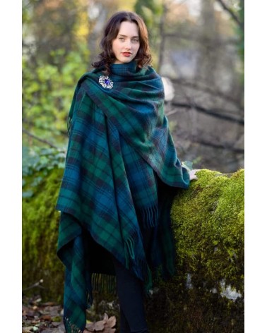 Full size Ruana Tartan BLACK WATCH - Merino wool poncho Bronte by Moon cape warm winter elegant for women kitatori switzerland