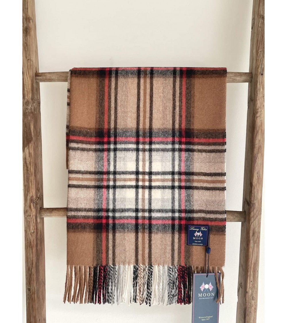 Tartan ALPACA STEWART BROWN XXL - großer Alpaka Schal Bronte by Moon Damen Winter Winterschal Herrenschal woll schal mit fran...