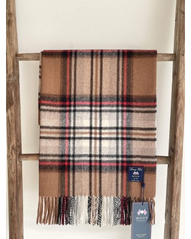 Tartan ALPACA STEWART BROWN XXL - großer Alpaka Schal Bronte by Moon Damen Winter Winterschal Herrenschal woll schal mit fran...